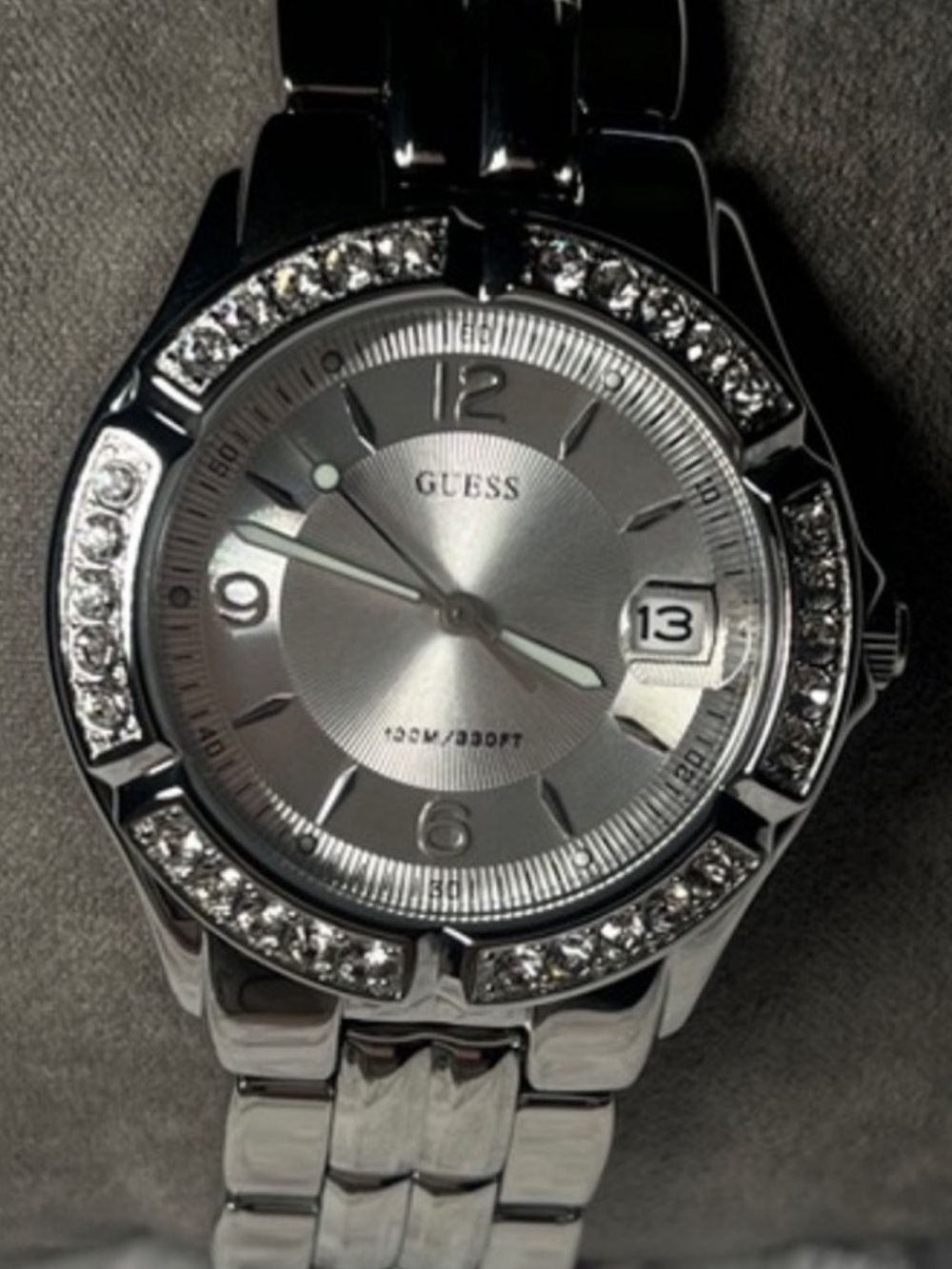 GUESS Silver-Tone Crystal Bezel Women's Bracelet Watch